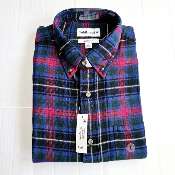 Saddlebred Other - Saddlebred plaid flannel shirt size L classic fit blue red cotton pocket NWT